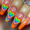 Almond Shape French Gradient Orange Nails with Rainbow Heart: Eye-Catching, Skin-Brightening, Hot Selling Manicure