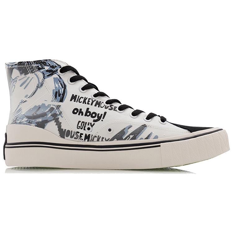 Disney X Li Ning Slip Resistant Abrasion Resistant Balance High Top Canvas Shoes Men's Black White AGCQ281-1