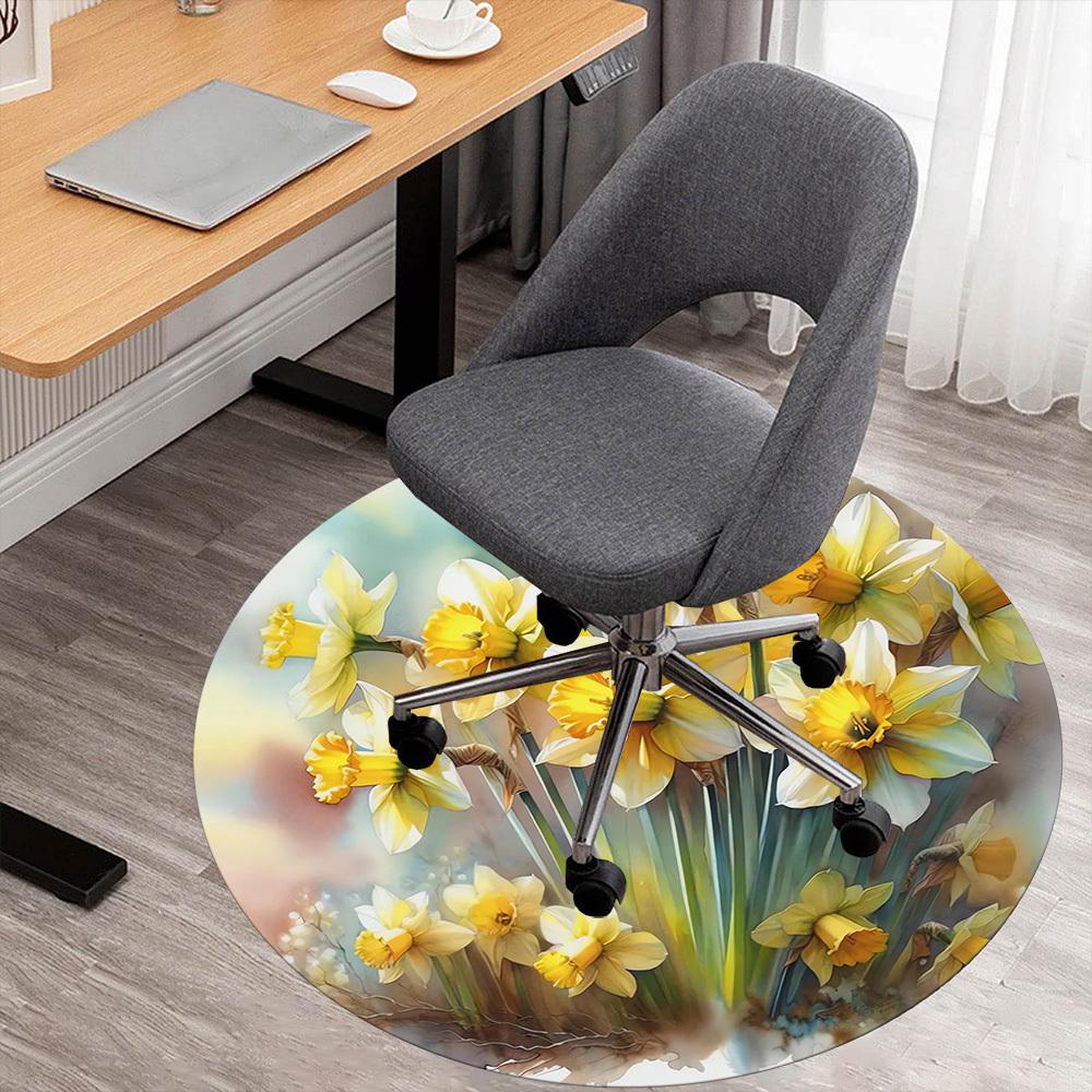 1pc Daffodil Spring Round Chair mat Area Rug - Non-Slip, Floor Mat for Office, Bedroom, and Indoor Decor c1118158