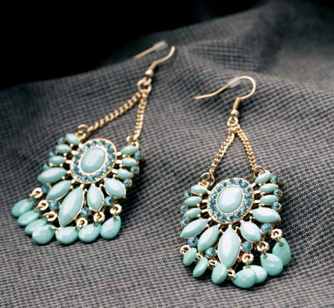 Fashion high-end earrings, party temperament jadeite tassel earrings, Korean version diamond-set exaggerated women's ear jewelry