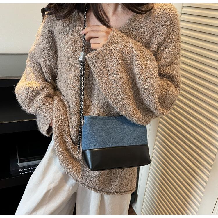 Denim bag women's autumn and winter versatile chain messenger bag niche high-end bucket bag