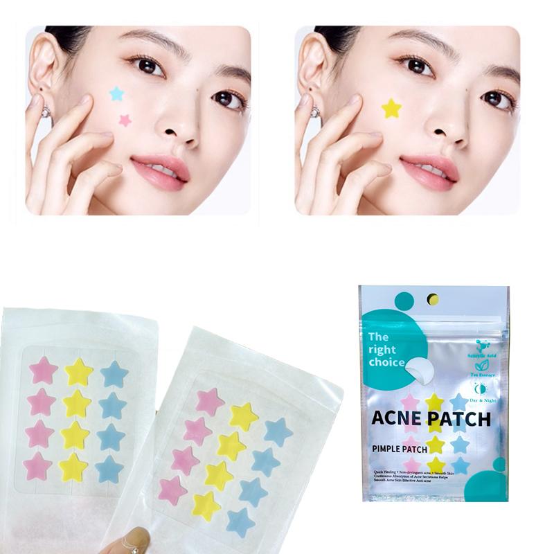 12Pcs Star Shape Pimple Colorful Hydrocolloid Acne Patches Facial Skin Care Isolate Air Pollution Closed Acne Blemishes Cover
