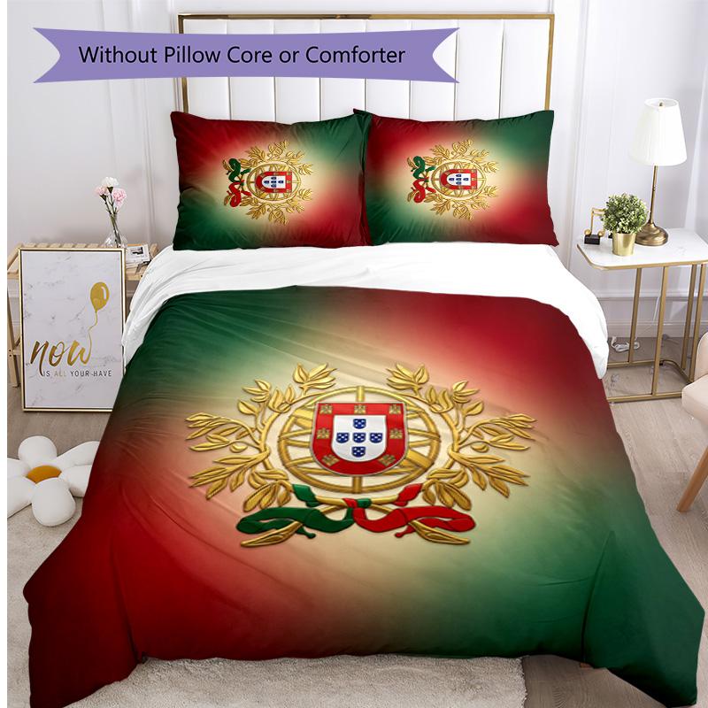 Portugal Football Printed Bedding 3 Piece Set Cozy Breathable Bed Cover Set As Housewarming Holiday Gift