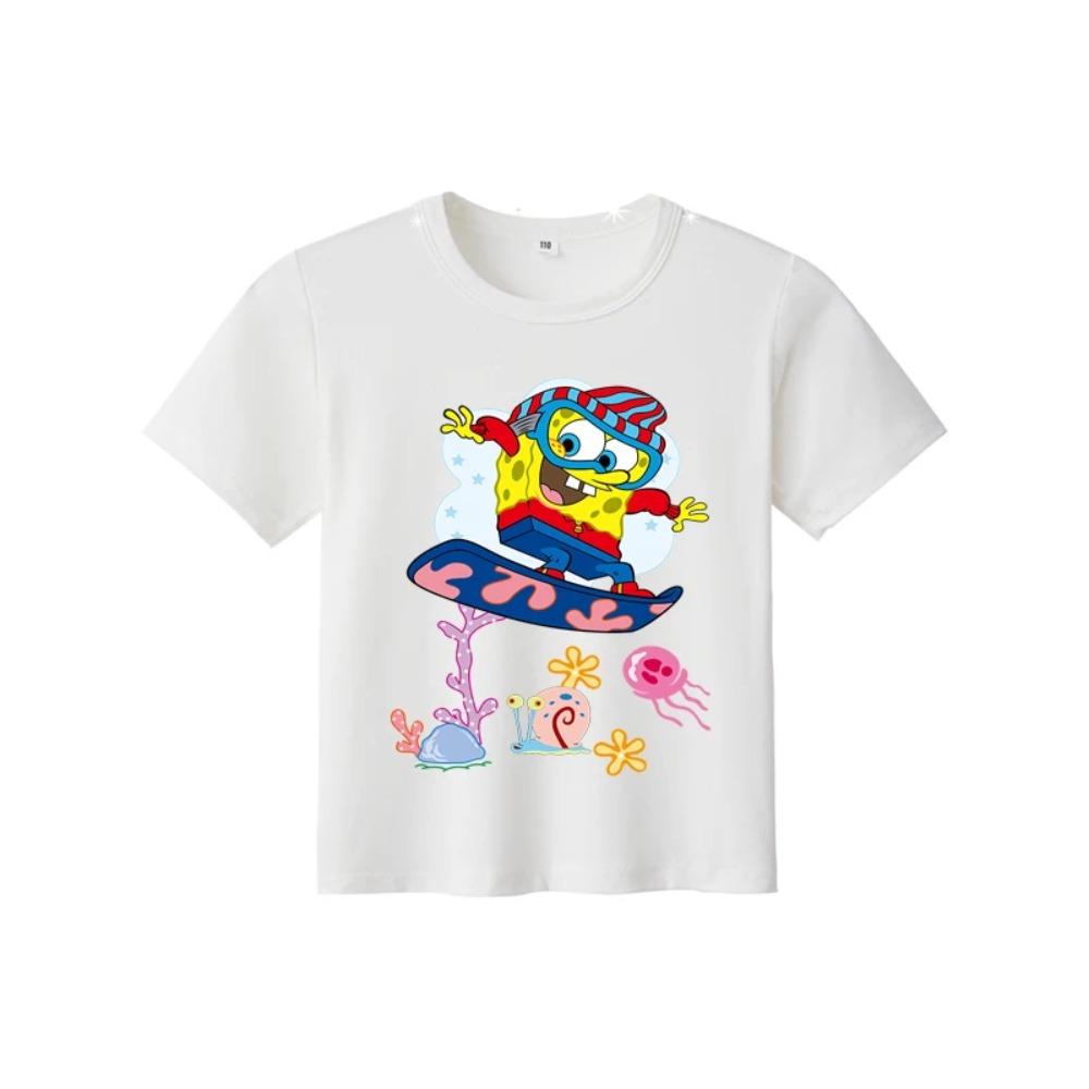 Classic Children's Anime Printed T-shirt with Multiple Styles SpongeBob SquarePant Printed Pattern Children's T-shirt Summer