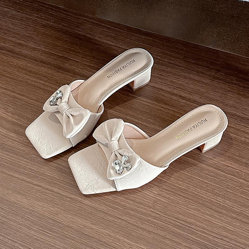 

X773-15 fairy wind wearing bow slippers female 2025 new summer beach seaside vacation cool slippers 40 абрикосовый