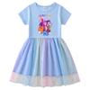 Children's Kpop Demon Slayer Rainbow Sequin Mesh Princess Dress - Short Sleeve for Summer, Long Sleeve for Spring/Autumn