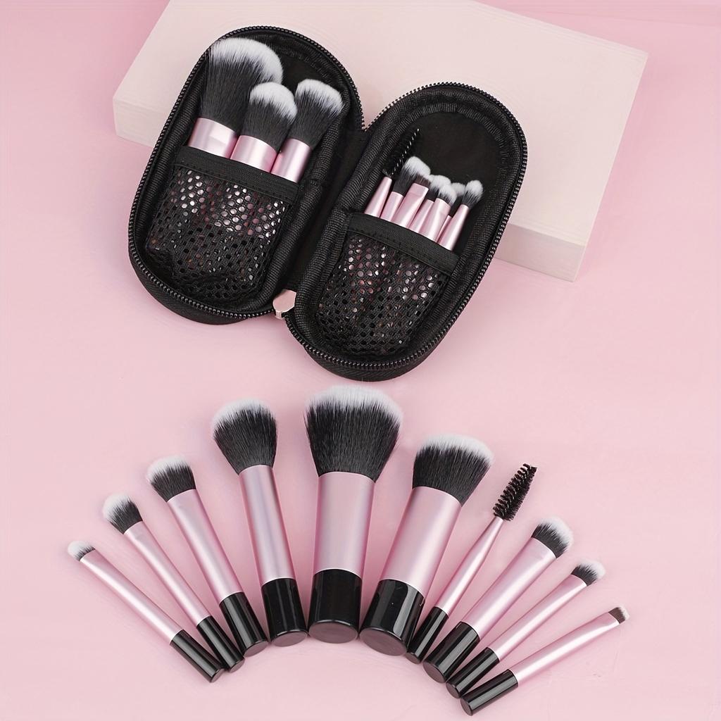 10Pcs Mini Makeup Brush Set with Storage Bag, Portable Travel Goods, Loose Powder Brush, Eyeshadow Brush, Concealer Brush Professional Makeup Brush