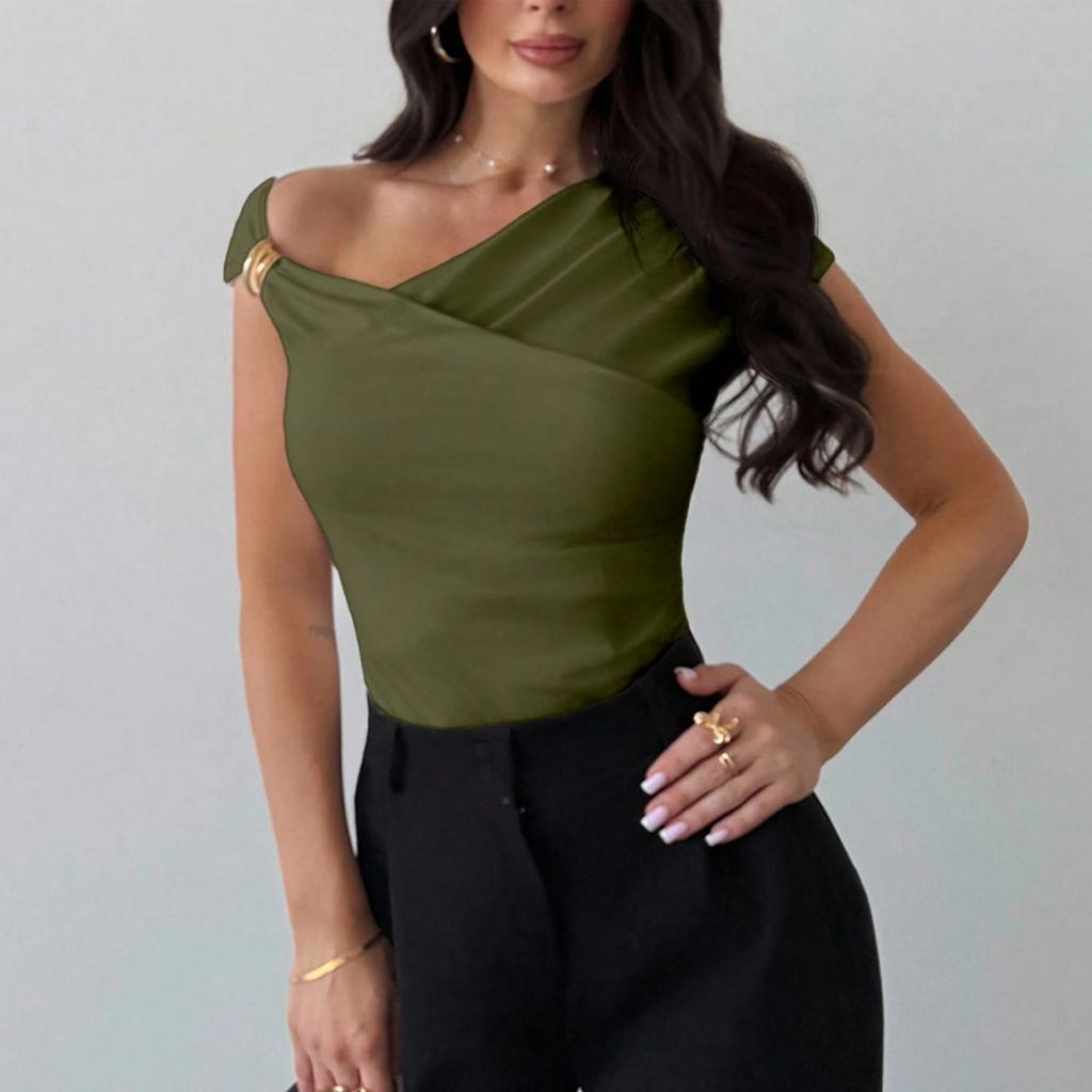 Women Asymmetric One Shoulder Top Slim Fit Sleeveless Blouse Office Wear Stylish Workwear Vest Shirt