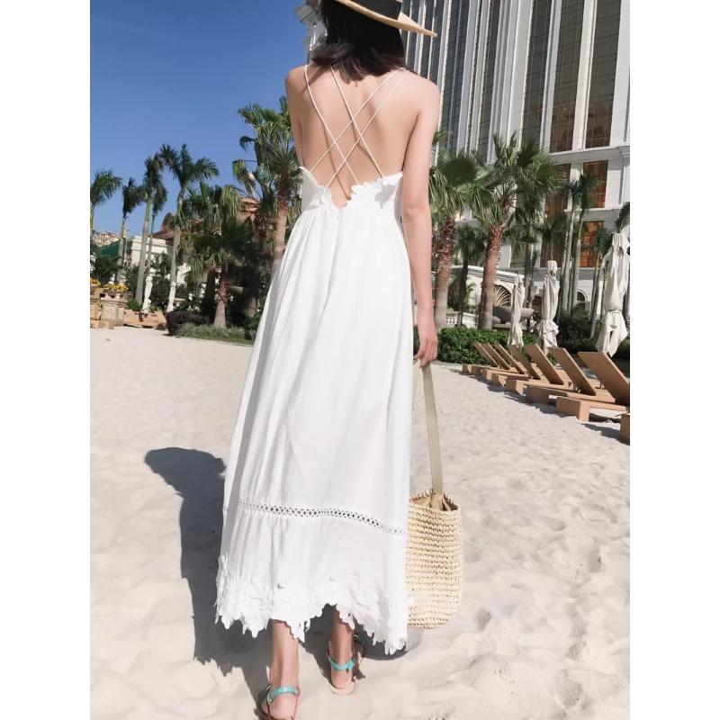 Damen Sommer Locker Urlaub Strand Rückenfrei Neckholder Lange Kleider