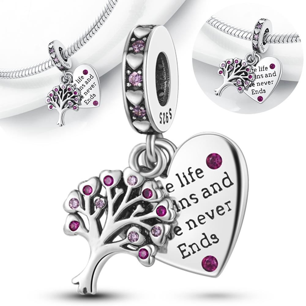

Charms Copper Pink Life Tree Heart-Shaped Pendants Fit Charms Plata Original Bracelet Beads Women Jewellery Making Gifts