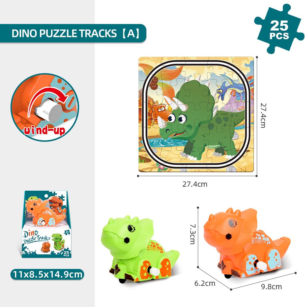Dráha Puzzle 2 v 1 Hračka Dinosaurus Dárek Děti DIY Scéna Stavba Puzzle Dráha Autíčko