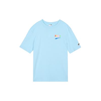 American Retro Sports Letter Print Crew Neck Dopamine Short Sleeve T-Shirt Men Tops Sky-Blue 531335-90