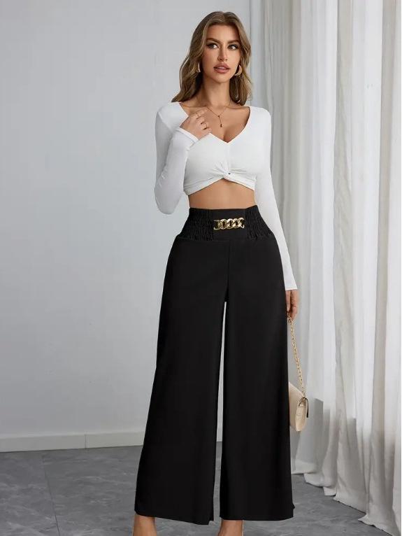 2025 High-Waisted Slimming Chain Ruched Wide-Leg Pants for Spring and Autumn