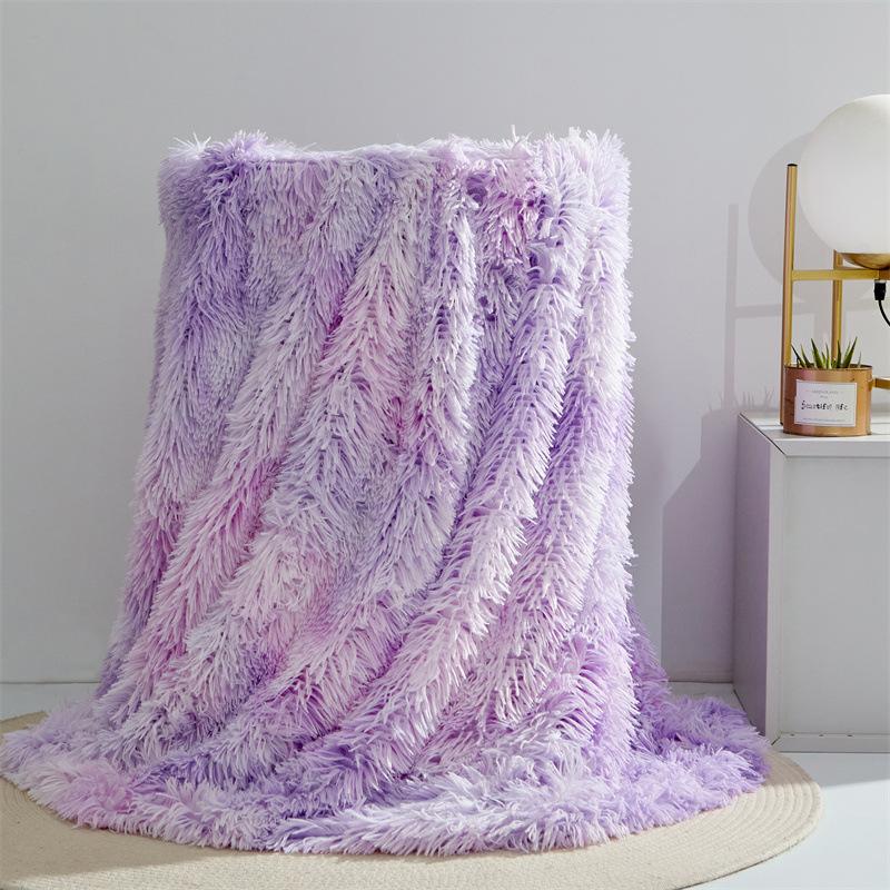 Solid Color Mink Fur Blanket Long Pile Tie-Dye Blanket for Sofa Bed Long Plush Bedspread Bed Cover Birthday Christmas Gift