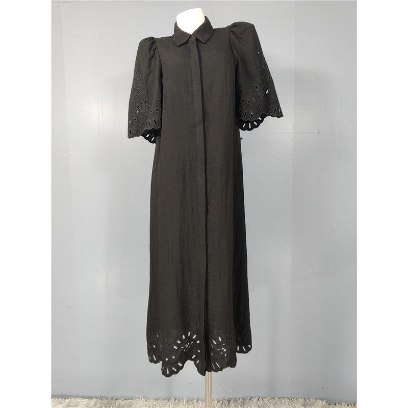 Foreign Trade Order H Home Loose Casual All-matching Comfortable Short Sleeve Breasted Hollow Embroidered Commuter Daily Personality Dress