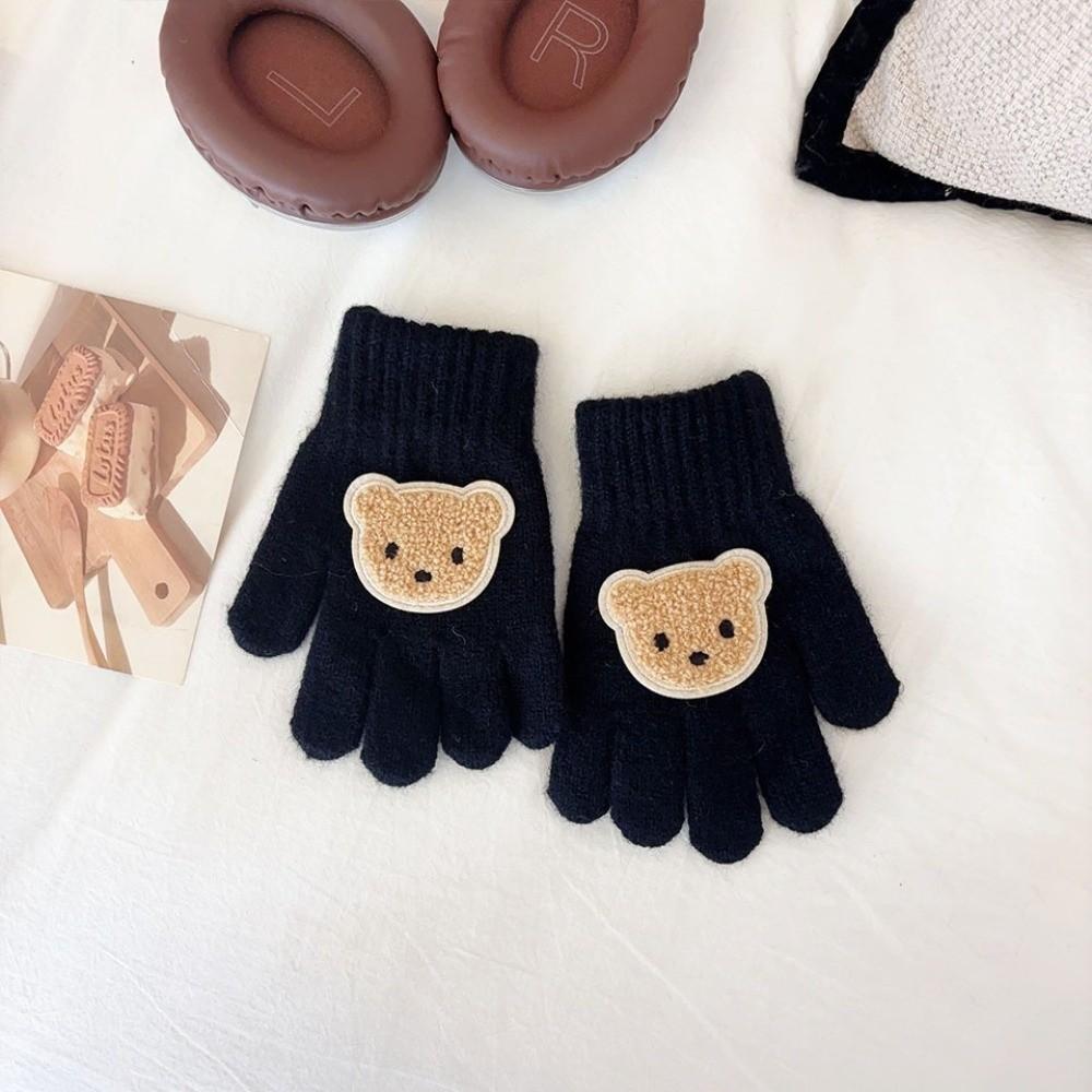 Full Finger Design Warm Gloves Knitted Material Cartoon Bear Gloves Warm Knitted Mittens For Girls
