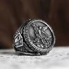 1/316L Stainless Steel St Michael Men Rings Religious Talisman Biker Ring Fashion Jewelry for Boys and Men