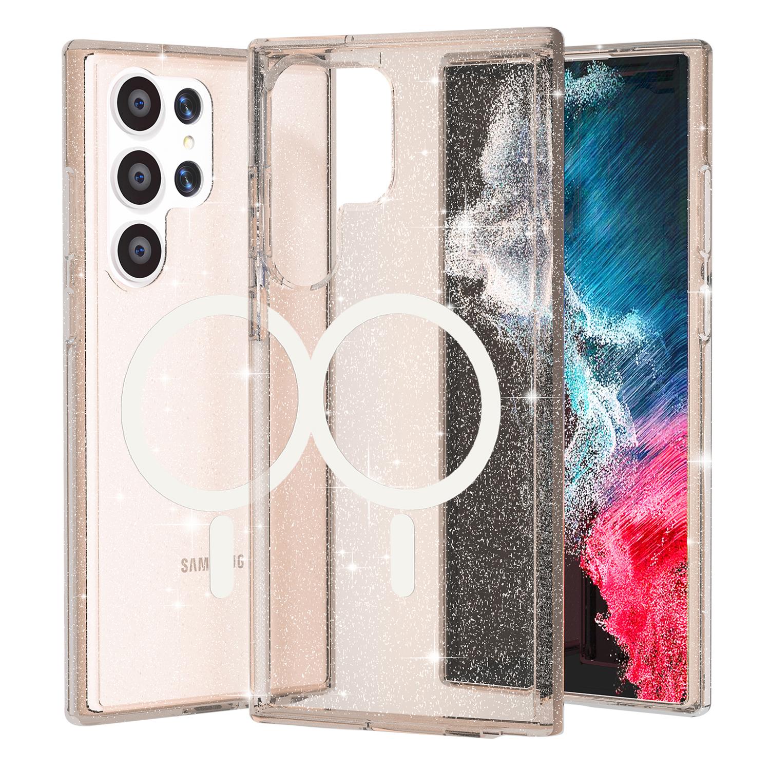 

For Samsung Galaxy S24 Ultra Magnetic Case Glitter Hard PC+Soft TPU Phone Back Cover C