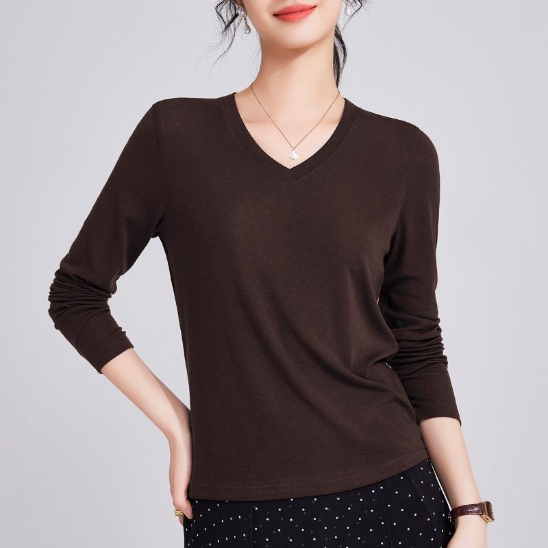 Tencel Autumn New Long-sleeved Navy Blue Thin T-shirt Top Women's Light and Thin