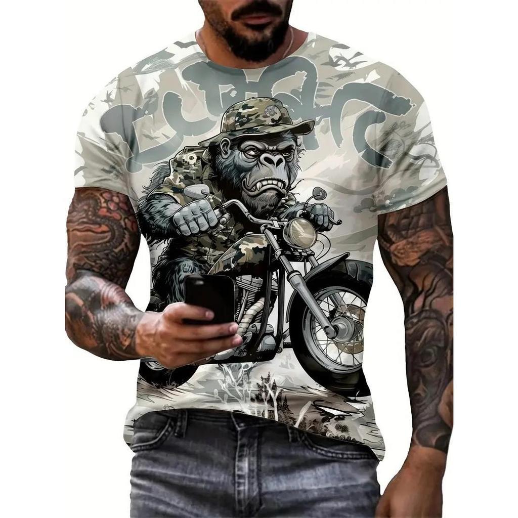 Cool Animal Pattern 3D Printed T-shirt Casual Pullover Round Neck Short Sleeved Men's T-shirts