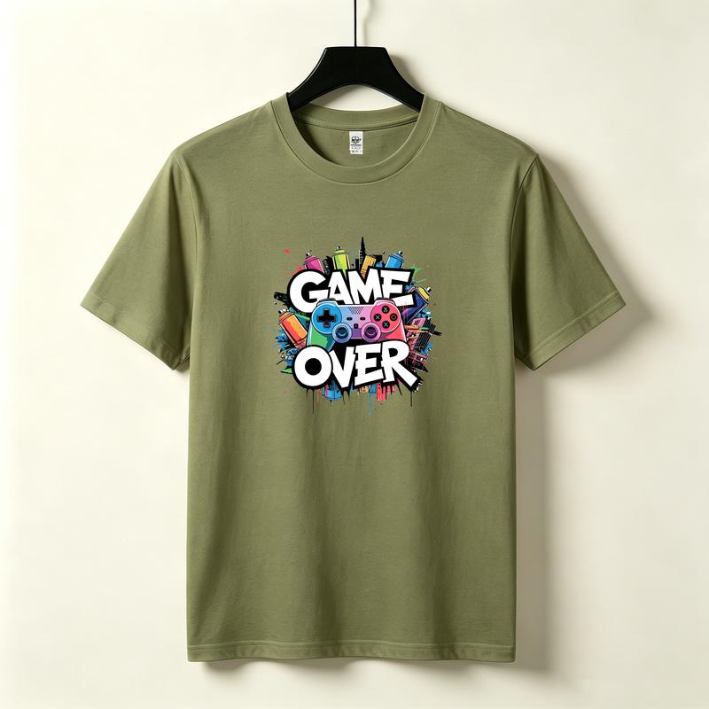 Game Over TShirt Video Game Controller Colorful Graffiti Graphic Tee Casual Streetwear Premium Cotton Top for Gamer Everyday