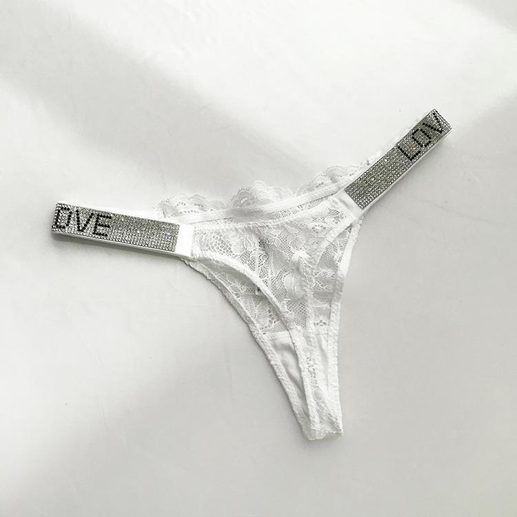 Rhinestone Lace Girl Thong Ultra-thin Hot Underpant See-through Ladies Thong Cotton File Women Briefs Sexy Panties