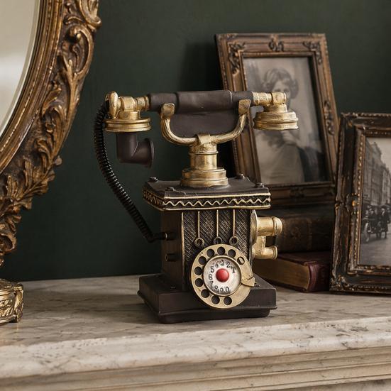 Distressed Finish Phone Telephone Resin Figurine, Retro Model Statue with Matte Finish, Old-Fashioned Style Victorian Desk Decor for Home Office