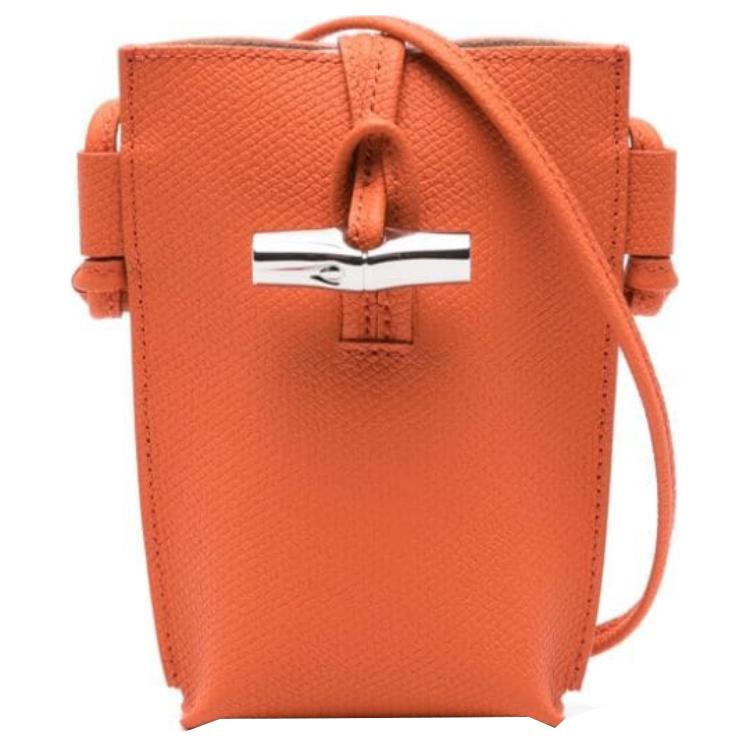 Longchamp Le Roseau Monochrome Stitching Detail Leather Shoulder Crossbody Phone Bag Women bags Orange 34180HPN017 Basic Set BagDust Bag 24170₽
