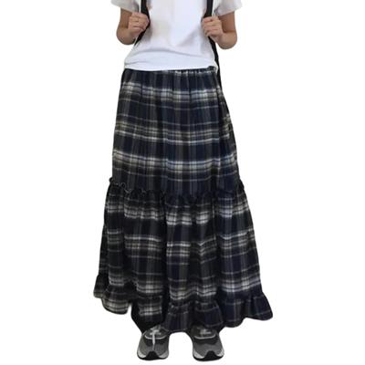 Long Elastic Perfect for Everyday Winter [MzcoYmm] Women's Skirt, Checkered, A-Line, High-Waisted, Ruffled, Flared, Waist, Flattering, Cute,