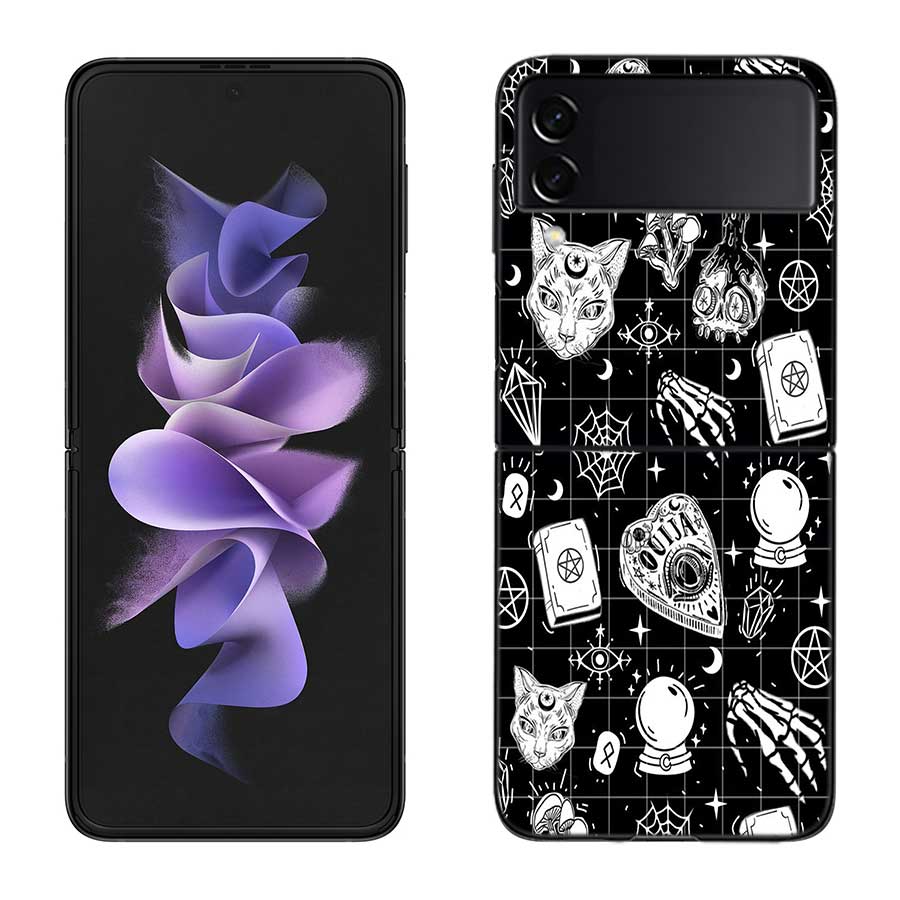 Witch Girl And Cat Case for Samsung Galaxy Z Flip 6 Flip 5 4 3 5G Black Cell Phone Cover Z Flip 5 Luxury PC Shell Coque