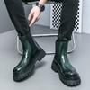 Men’s Chelsea Thick Sole Platform Punk Green Leather Boots Elevator Street Style Big Head Motorcycle Boots High Boots Plus Size