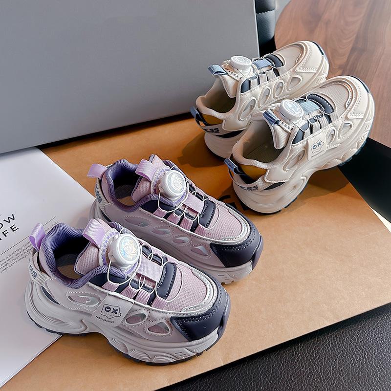 Children's spring new 2025 button shoes leather surface platform non-slip casual shoes boys running shoes fashionable and versatile