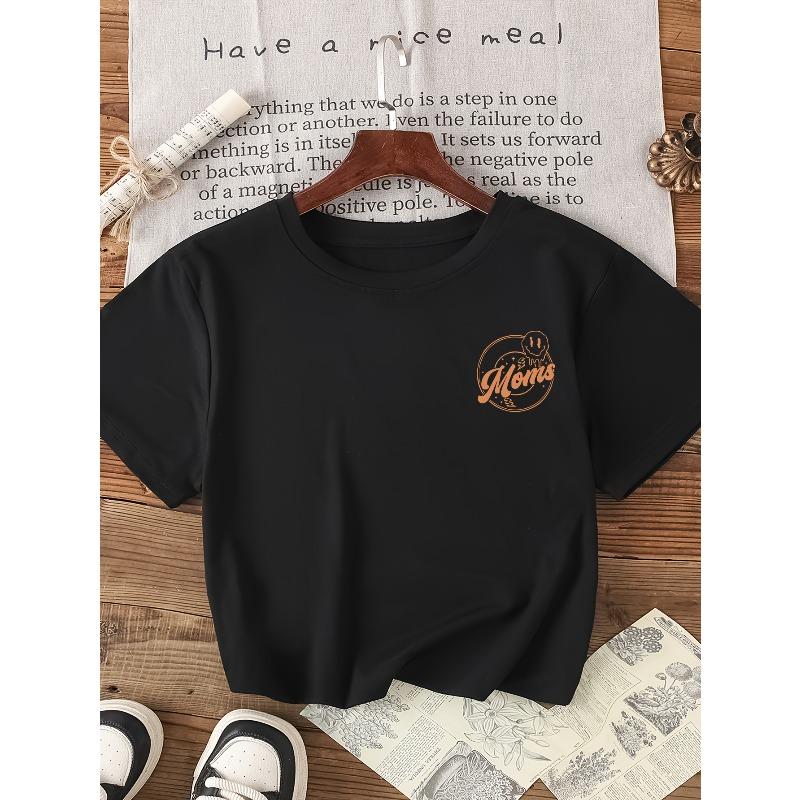 Women's Overstimulated Moms Graphic T-Shirt Black Pink Blue Lettering Casual Short Sleeve Tee