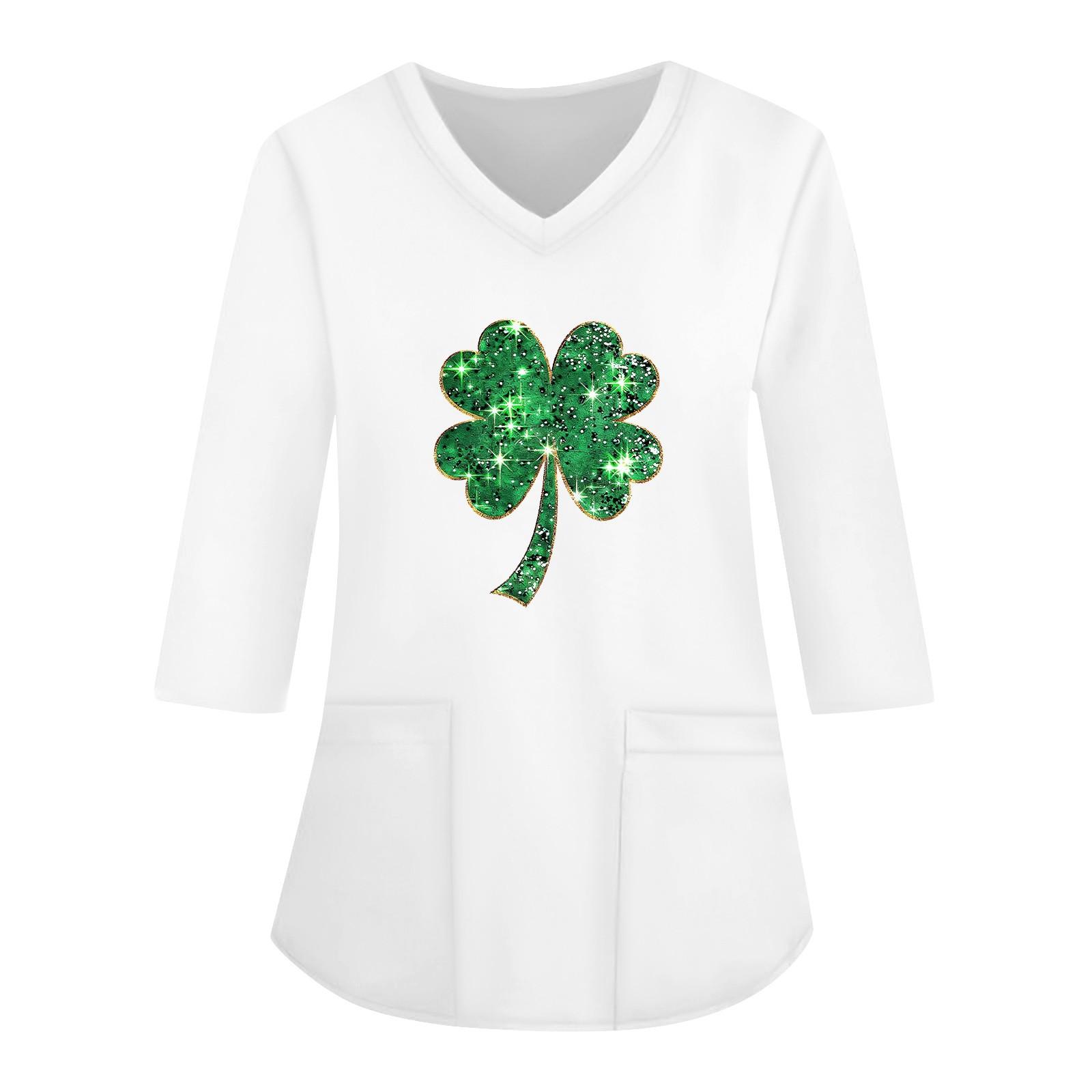 

Fashionable V-neck Women s 3/4 Sleeved Work Clothes Pocket Printed Loose Tops XXL бежевый