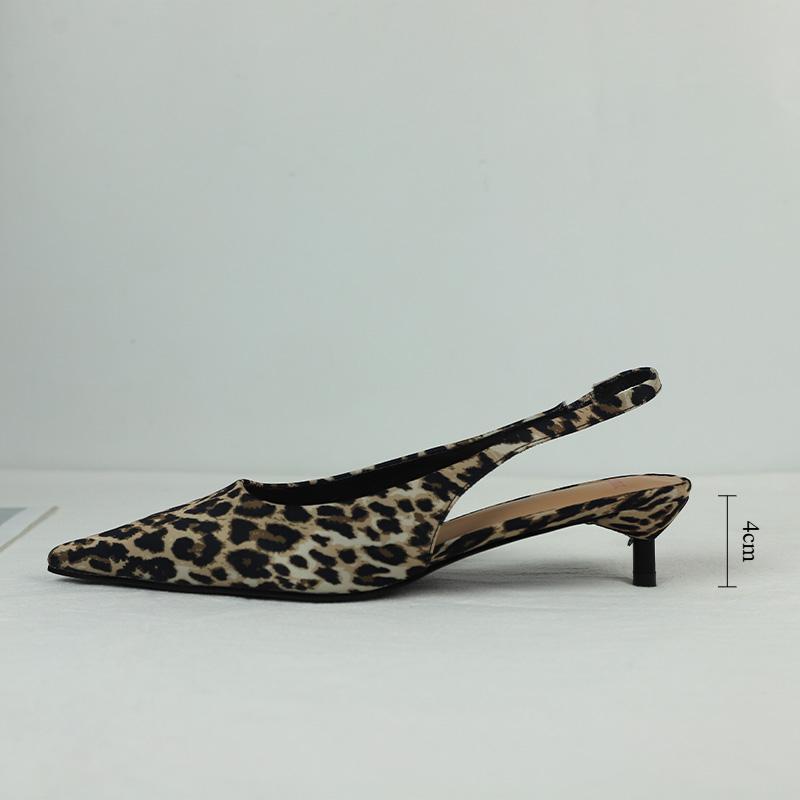 Fashion Luxury Brand Women Low Heels Shoes Leopard Print Comfort Work Slingback Footwear Summer Fashion Pointed Lady Mules Sandals