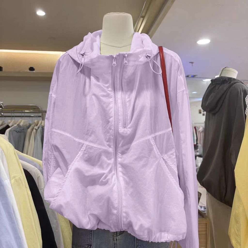 Top Estivo Casual Largo Leggero Protezione Solare Doppia Zip Fibra di Poliestere Manica Lunga Con Cappuccio
