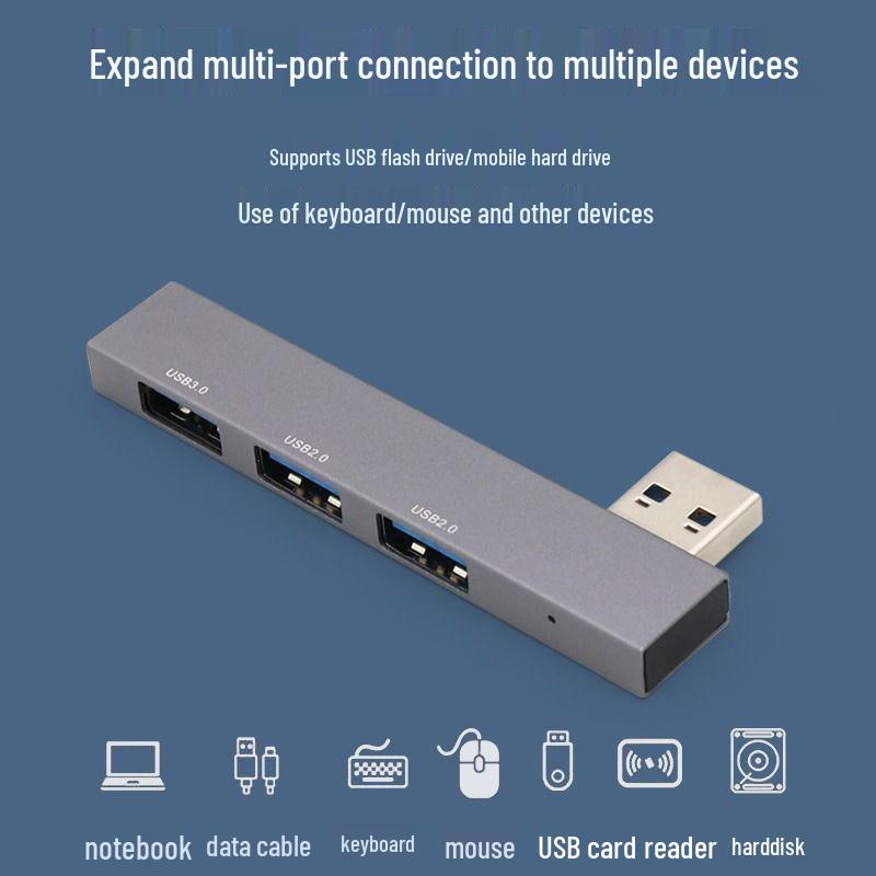 Cross-Border USB-C Aluminum 4-Port USB 3.0 Splitter Hub with Side Insert Design