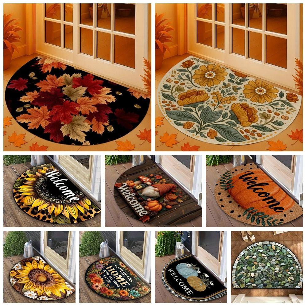 Flower Floral Welcome Rugs Boho Door Mat New Half Round Doormat  Indoor Outdoor