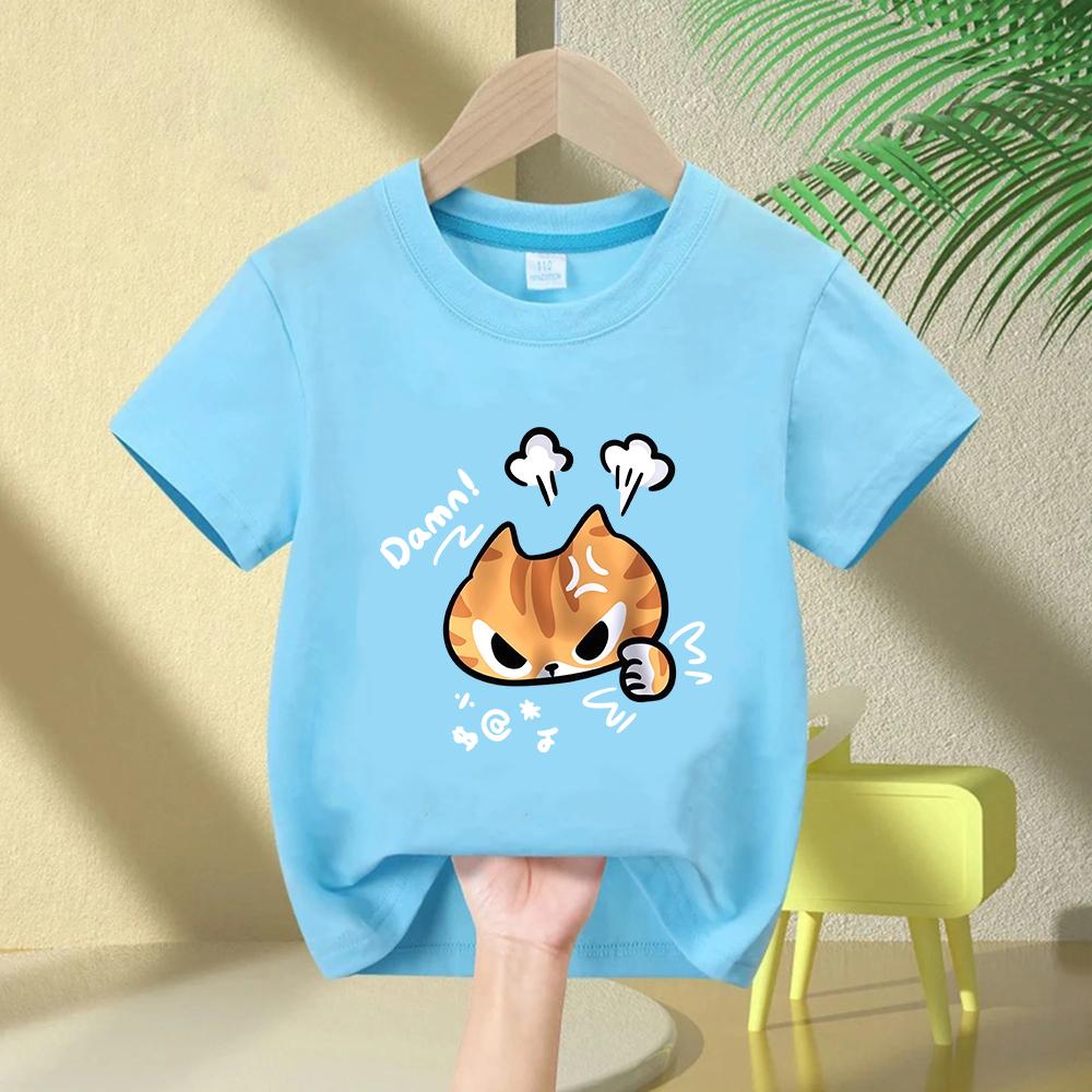 The Angry Cat Printed Roundneck and Kids Top Clothing New Fashion BoyGirl Summer Clothing Cartoon Graphic TShirt