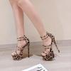 Eilyken New Design Leopard Print Super Thin High Heels Platform Woman Sandals Elegant Rivet PVC Transparent Party Prom Shoes