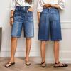 Women's High Waist Blue Denim Shorts with Multiple Pockets