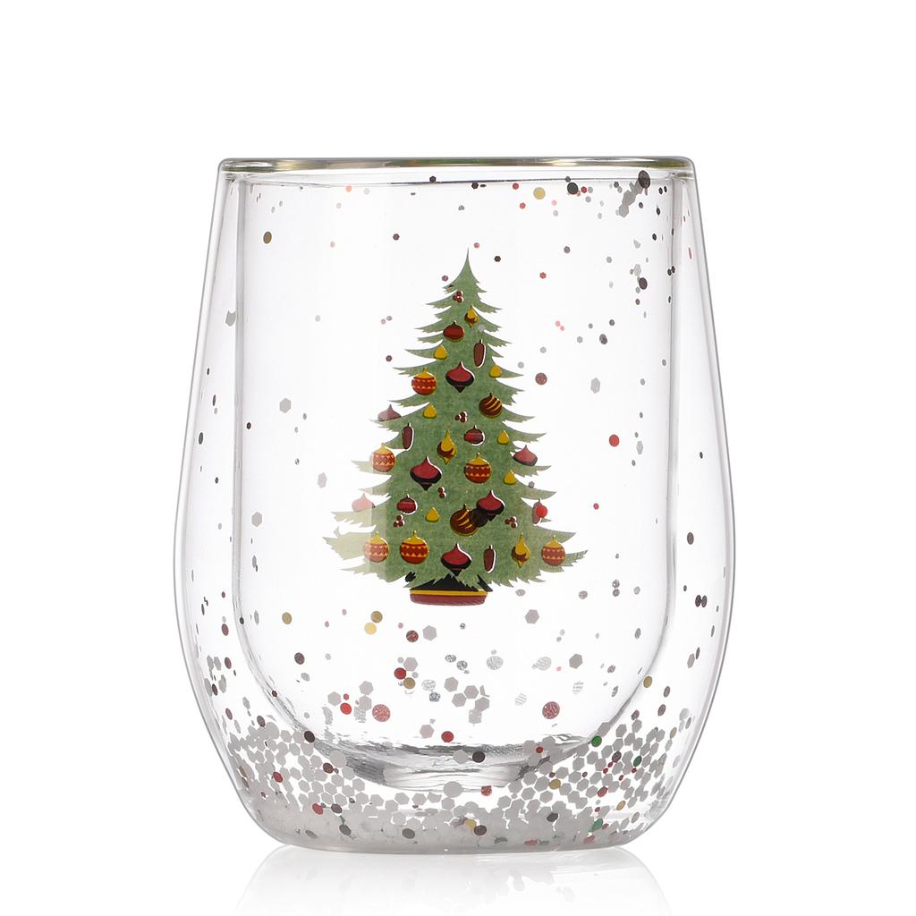 300ML high borosilicate double-layer heat insulation high temperature glass Christmas cartoon pattern with sequined water cup