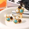 Turquoise Stainless Steel Jewelry Set: Open Ring & Tiger Eye Earrings - Luxurious High-End Look
