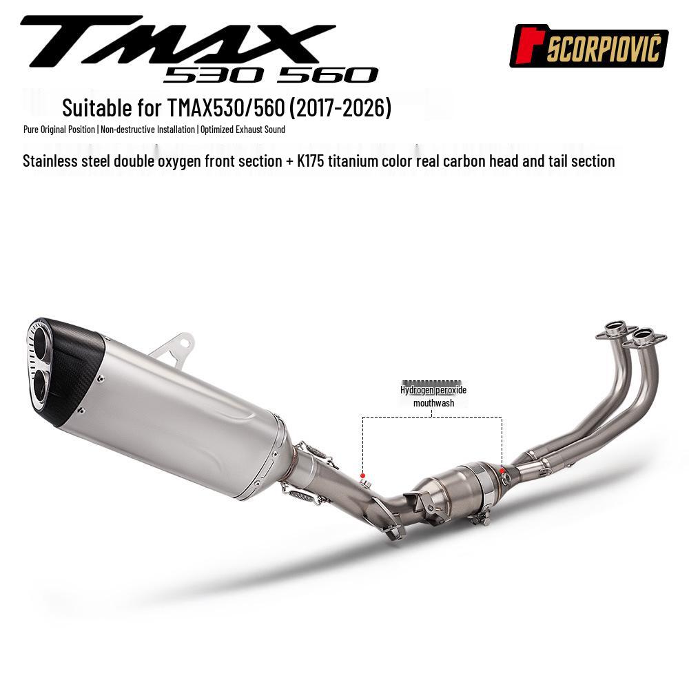 Stainless Steel Double Oxygen Port Muffler for TMAX530/560 with Backpressure Chamber Front & Rear Sections