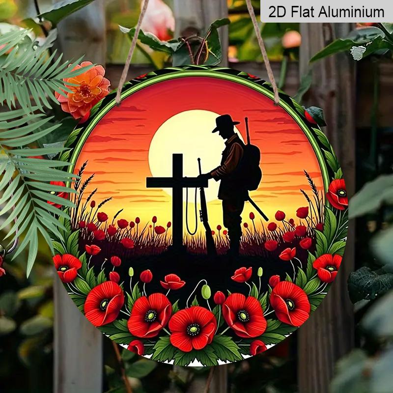 

2D Flat Aluminum Memorial Day-Themed Wall Decor Patriotic Soldier Sunset Style Commemorative Gift 7.87 Inches X 7.87 Inches Suitable for Cafes 1pc