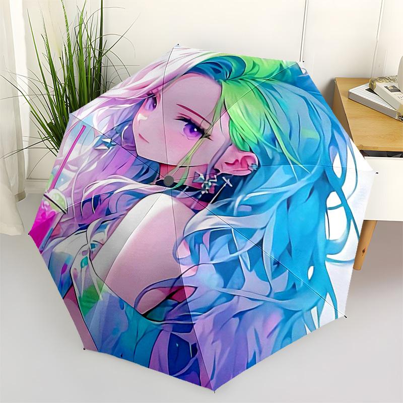 1pc Rainbow Hair Anime Girl Outdoor Umbrella - Automatic Opening/Closing, Portable 3-Fold Design with 8 Iron Ribs - Perfect Gift for Fans, Travelers,