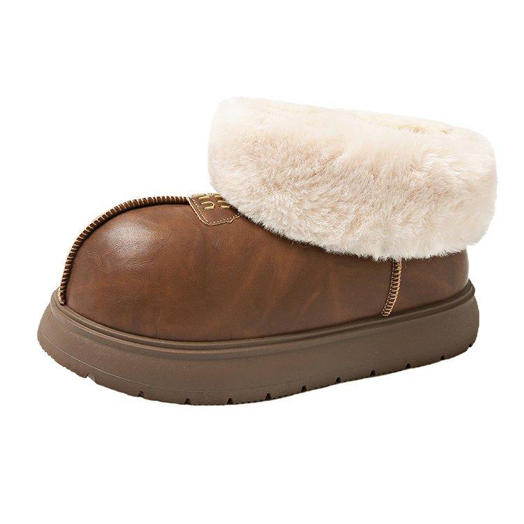 Thick-soled big-headed snow boots women's new winter outer wear piled thickened warm plush short boots Northeast cotton shoes