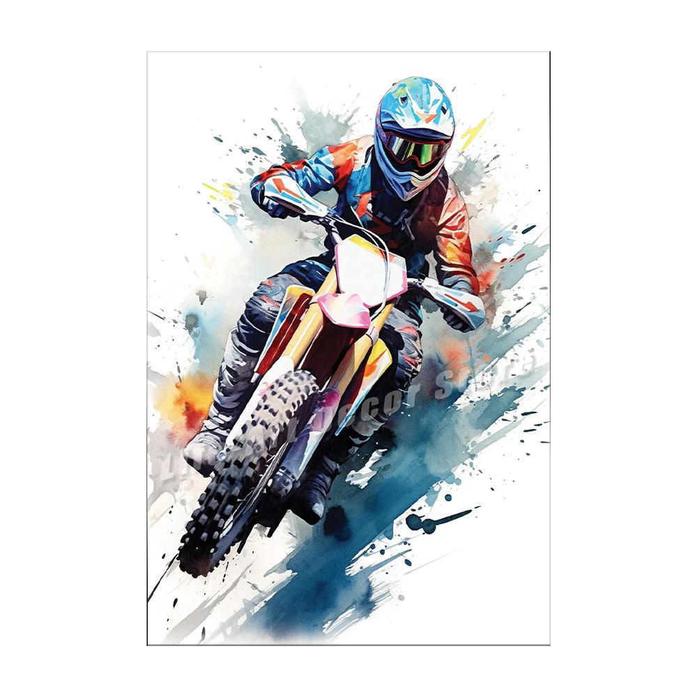Watercolour Dirt Bike Motocross Posters Prints Canvas Painting Motorcycle Motorbike Wall Picture for Room Home Decor Biker Gift