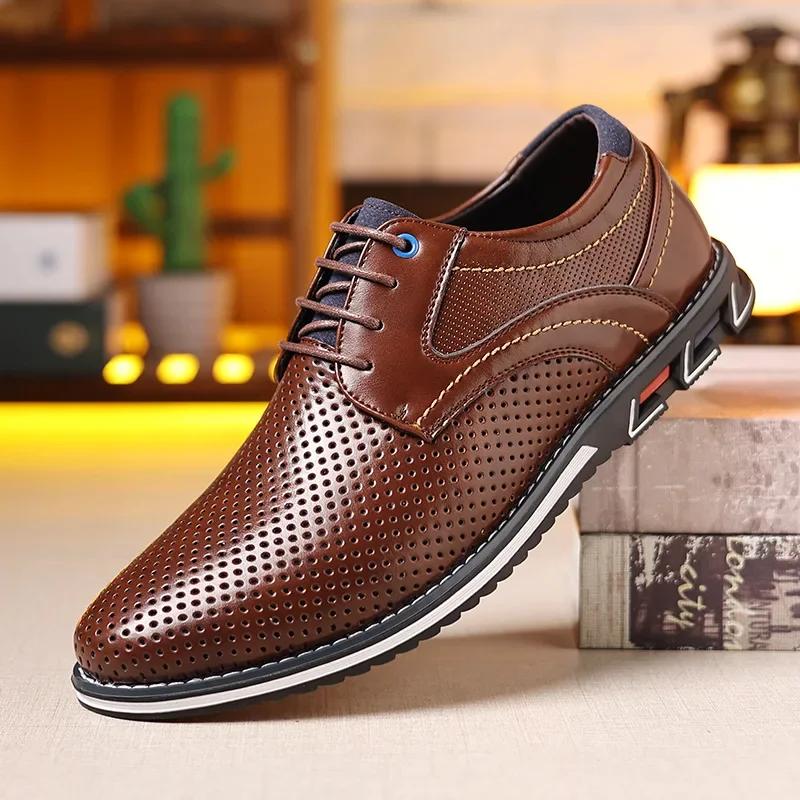 Retro Men Business Shoes Brand Leather Shoes Fashion Casual Shoes for Men Office Brown Breathable Loafers Comfortable Men'shoes