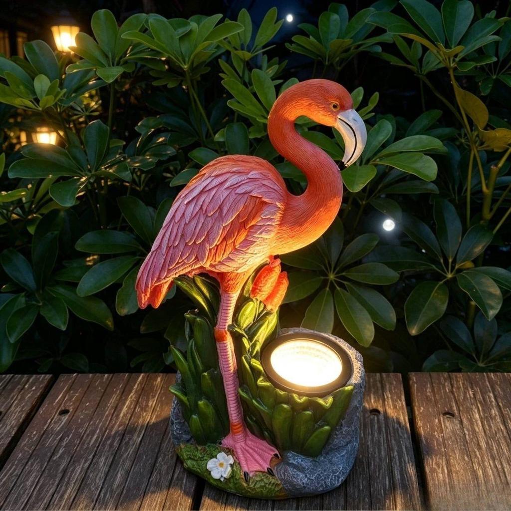 Clearance Solar-Powered Resin Flamingo Garden Lamp - Waterproof Outdoor Decoration